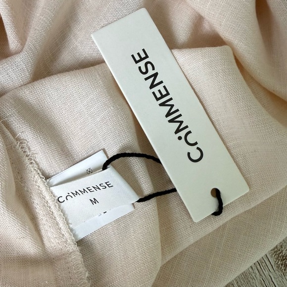 Commense Linen Blend Contrast Trim Maxi Dress Slit Off White Cream Medium NWT - Picture 11 of 14